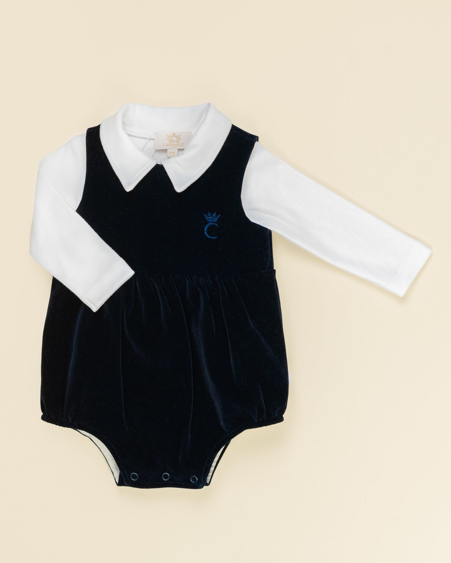 Navy Velvet Romper Set