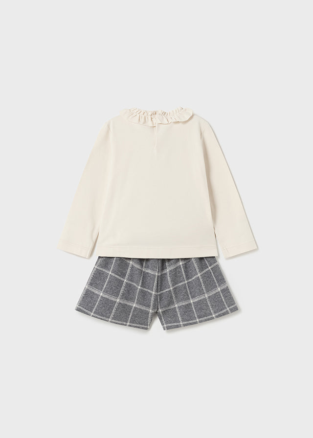 Cream & Grey Cat Shorts Set