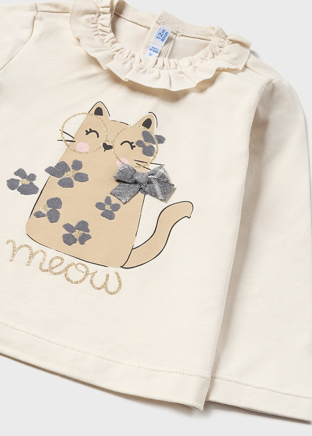 Cream & Grey Cat Shorts Set