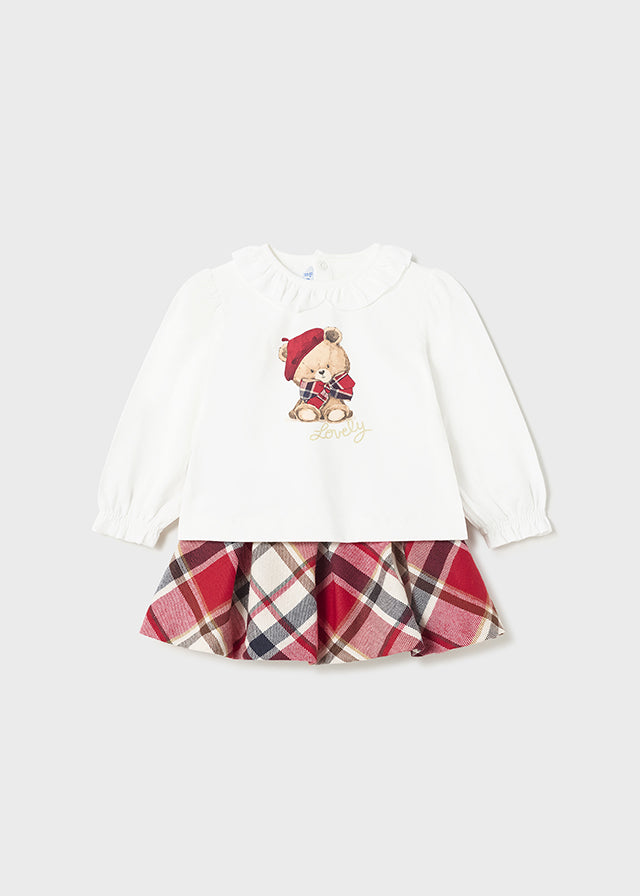 Ivory & Red Tartan Skirt Set