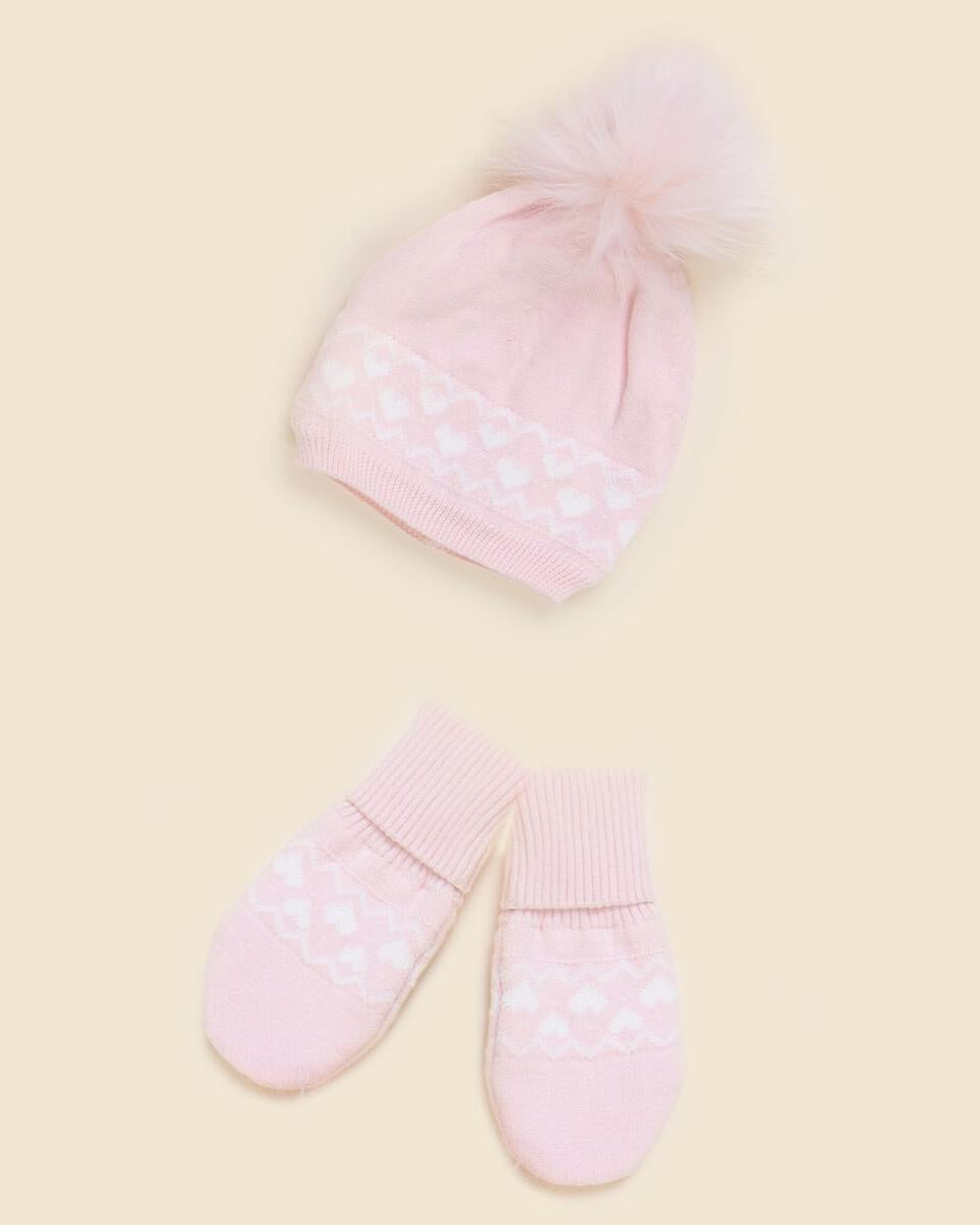 Pink Hat & Mittens Set
