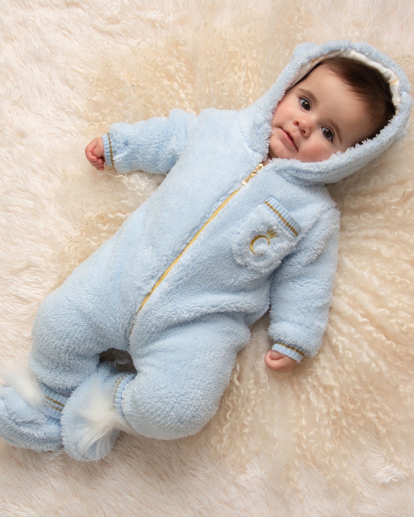 Blue Teddy Romper With Pocket