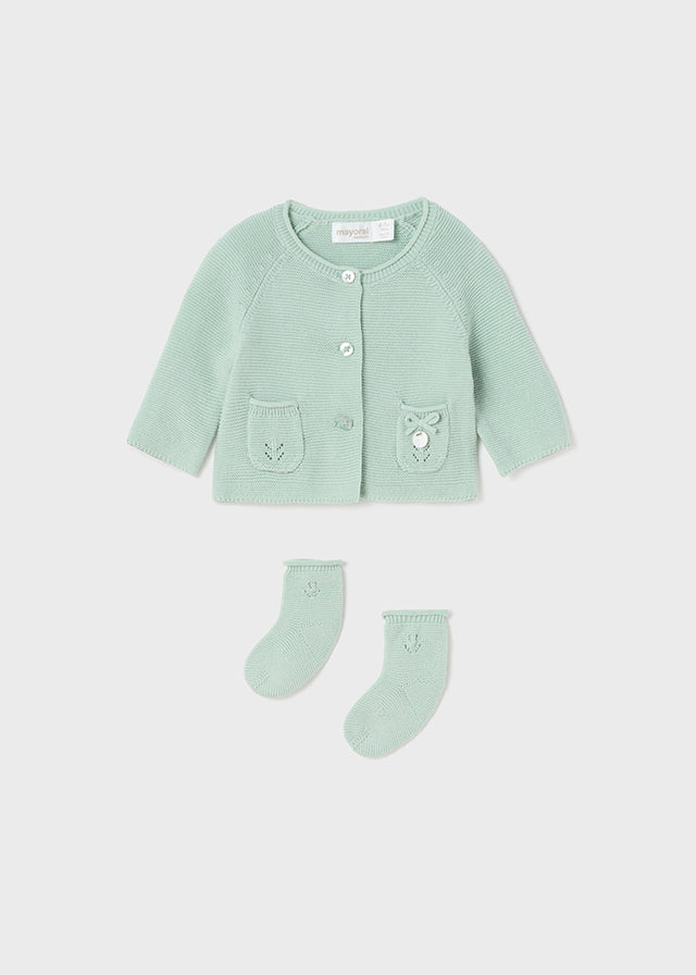 Misty green knitted cardigan with socks