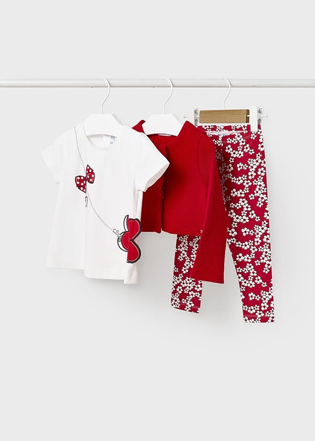3 Piece Red Set With Cardigan