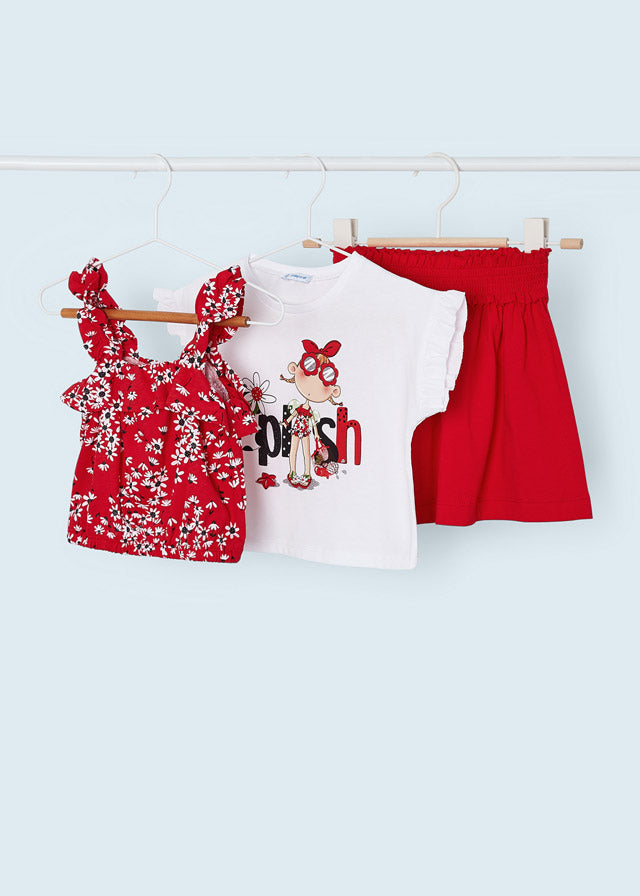 3 Piece Red Skirt Set