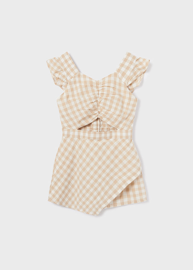 Beige Checked Jumpsuit