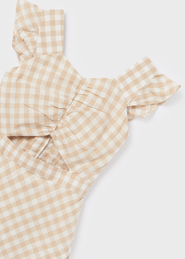 Beige Checked Jumpsuit