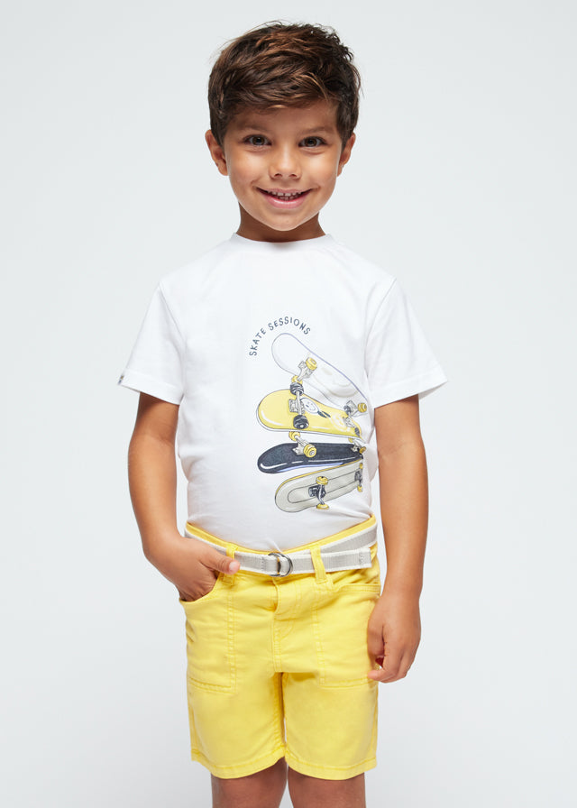 White T-Shirt With Skateboard Print