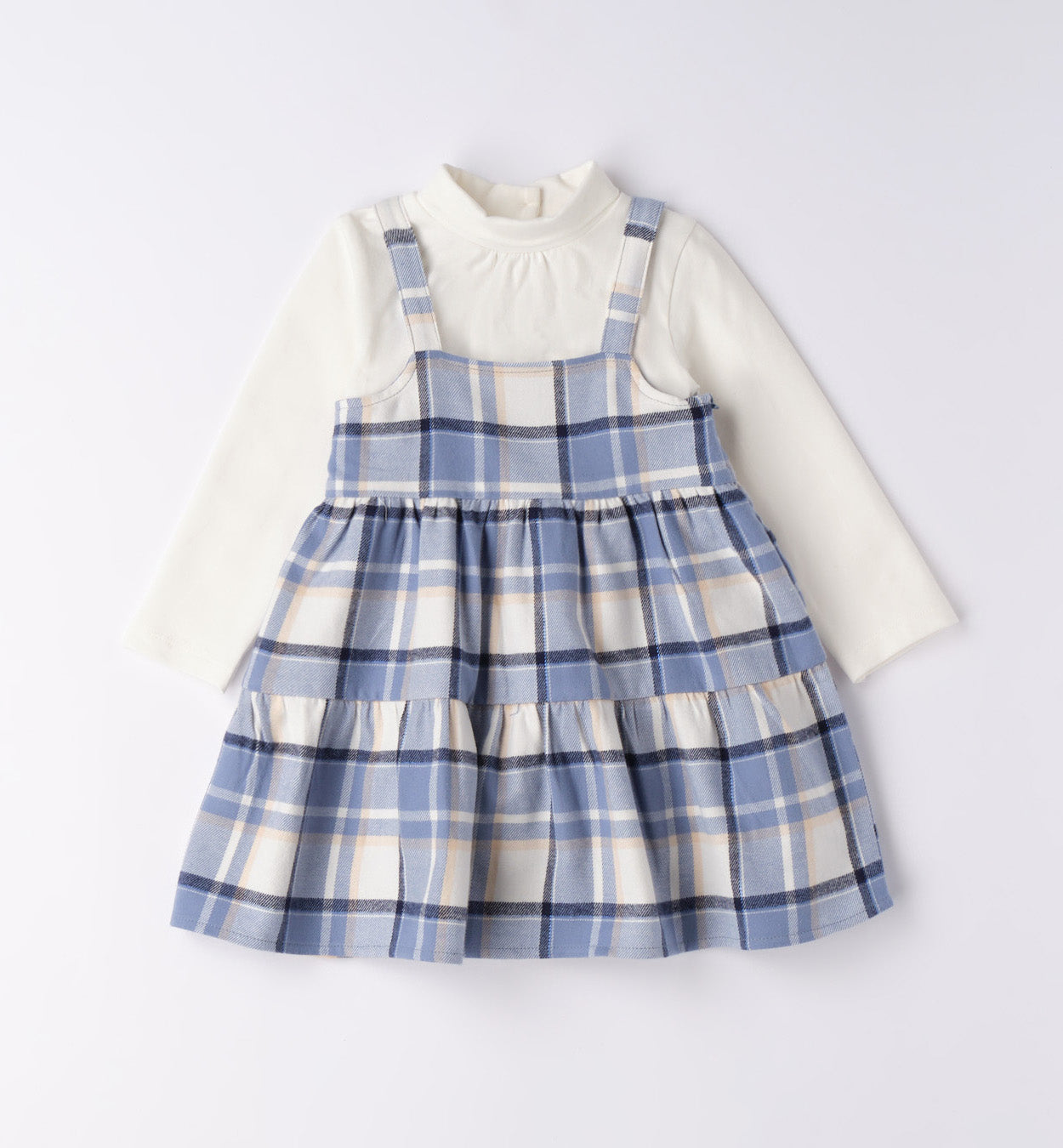 Ivory & Blue Checked Dress Set