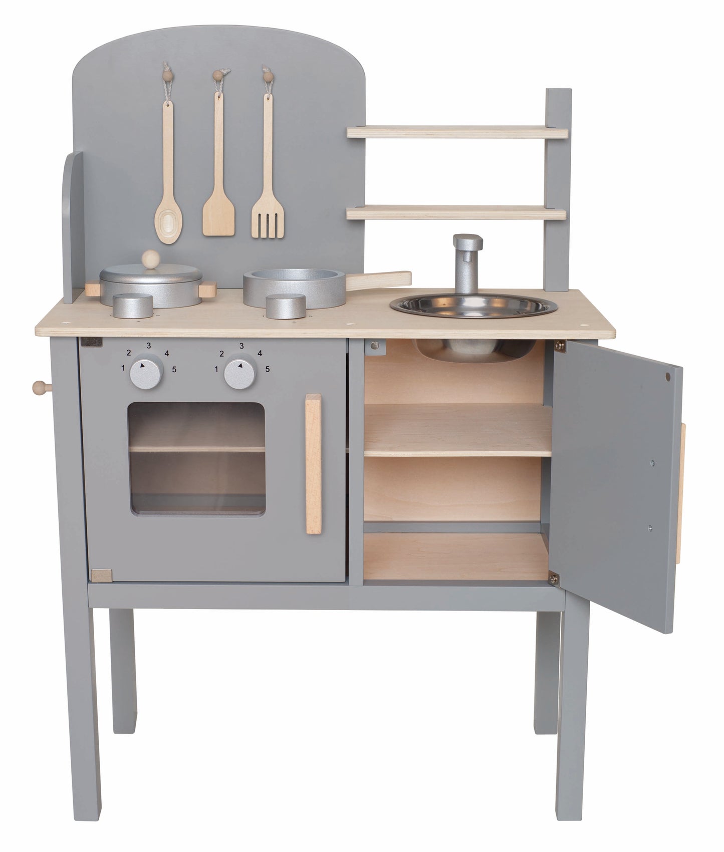 Grey kitchen with pot & pan