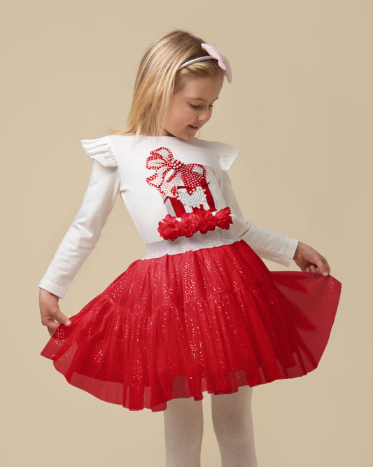 Ivory & Red Tulle Skirt Present Set