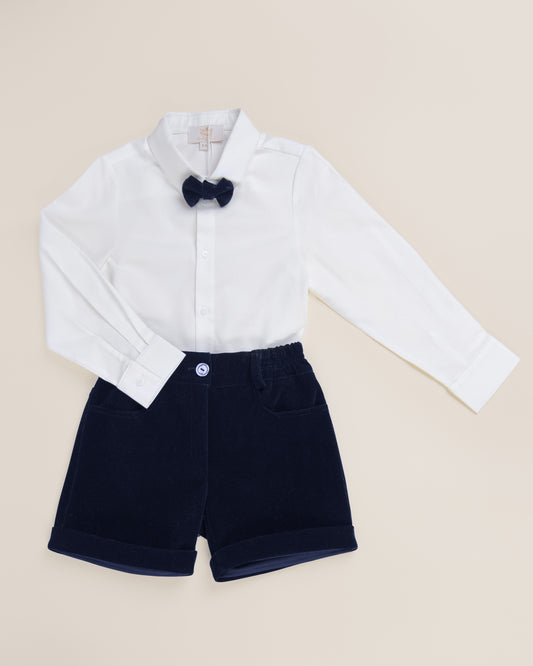 Navy Velvet Shorts Set