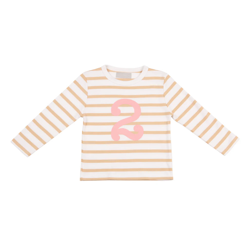 BISCUIT & WHITE BRETON STRIPED NUMBER 2 T SHIRT (PINK)