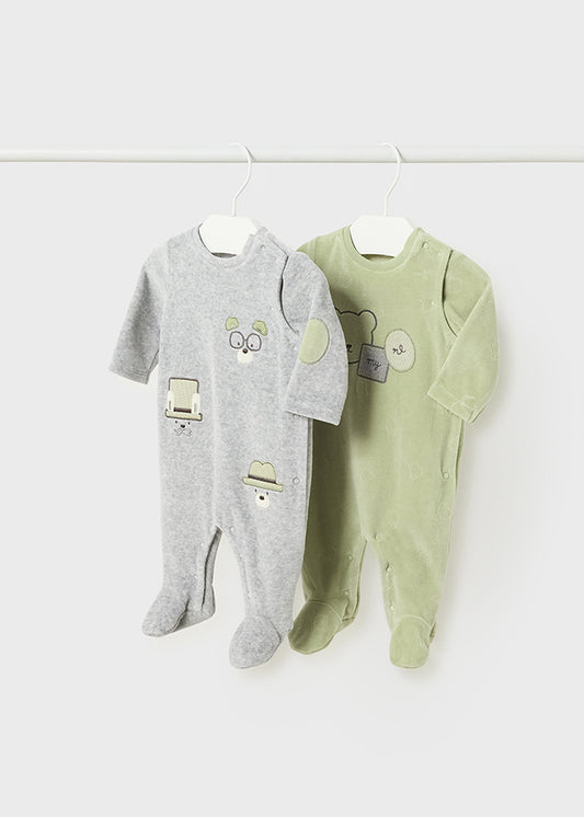 Pack Of Two Grey & Tea Green Babygrows