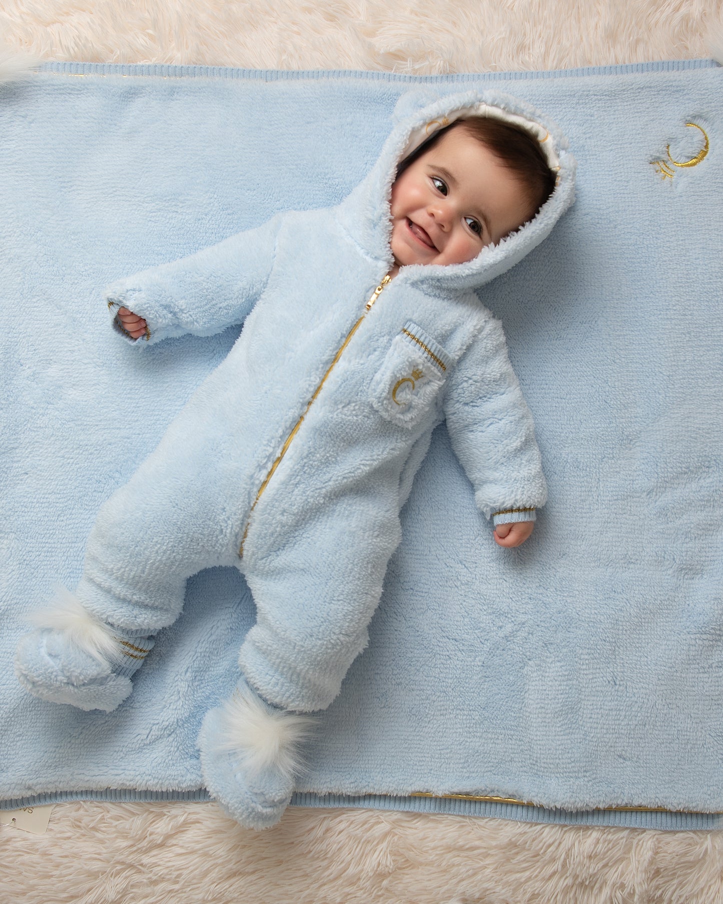 Blue Teddy Romper With Pocket