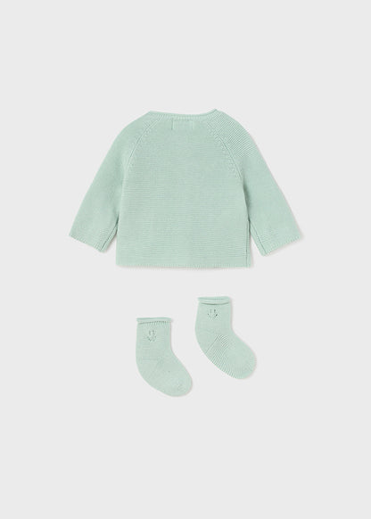 Misty green knitted cardigan with socks
