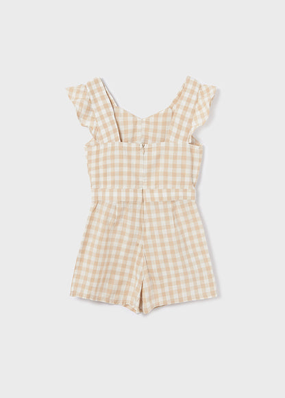 Beige Checked Jumpsuit