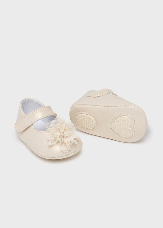 Cream Pom Pom Mary Jane Baby Shoes