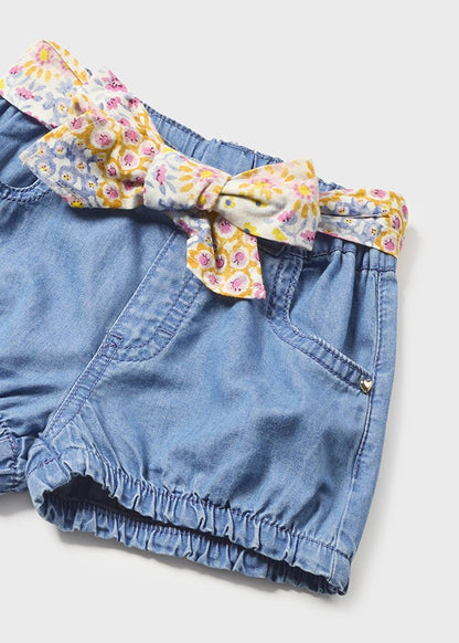 Denim Cotton Shorts With Bow