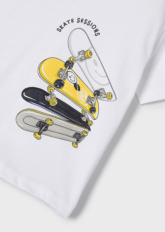White T-Shirt With Skateboard Print