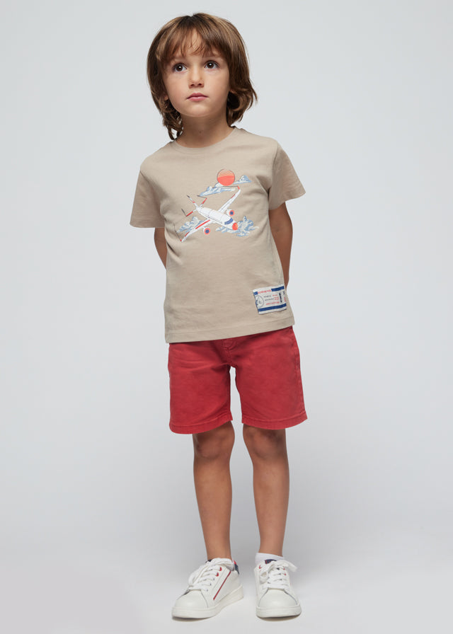 Beige T-Shirt With Airplane Print