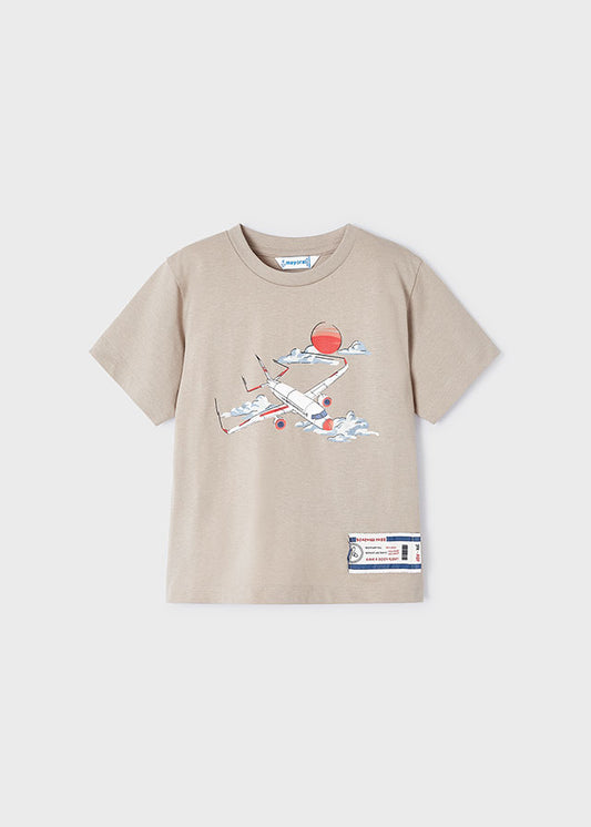 Beige T-Shirt With Airplane Print