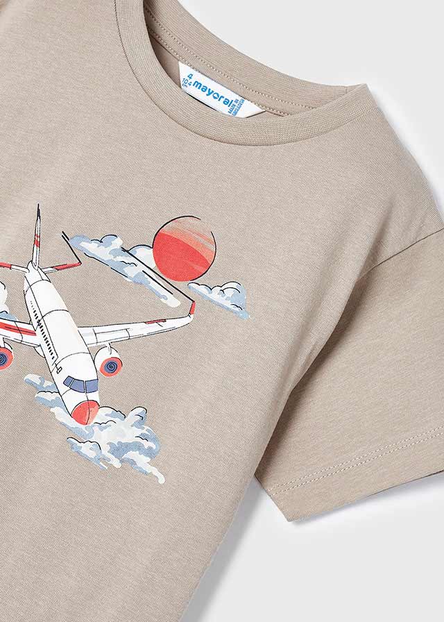 Beige T-Shirt With Airplane Print