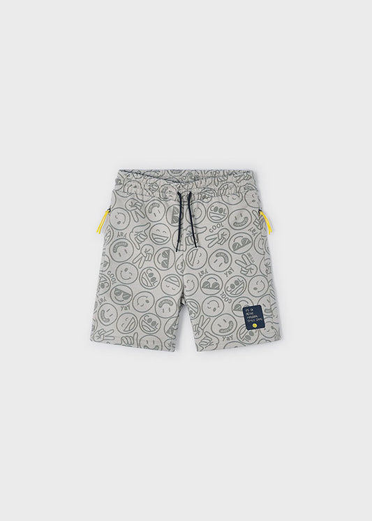 Grey Smiley Print Shorts