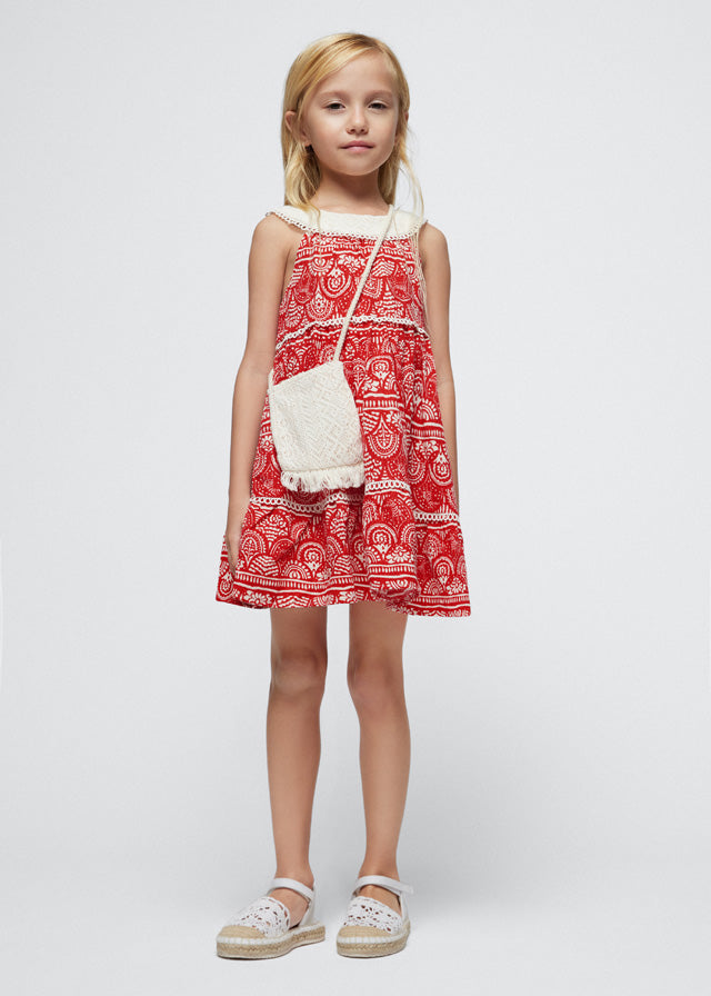 Red Embroidery Dress With Bag