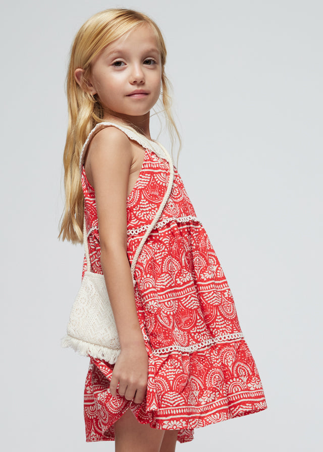 Red Embroidery Dress With Bag
