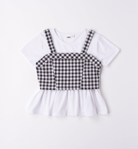 T-shirt With Check Printed Cropped Top